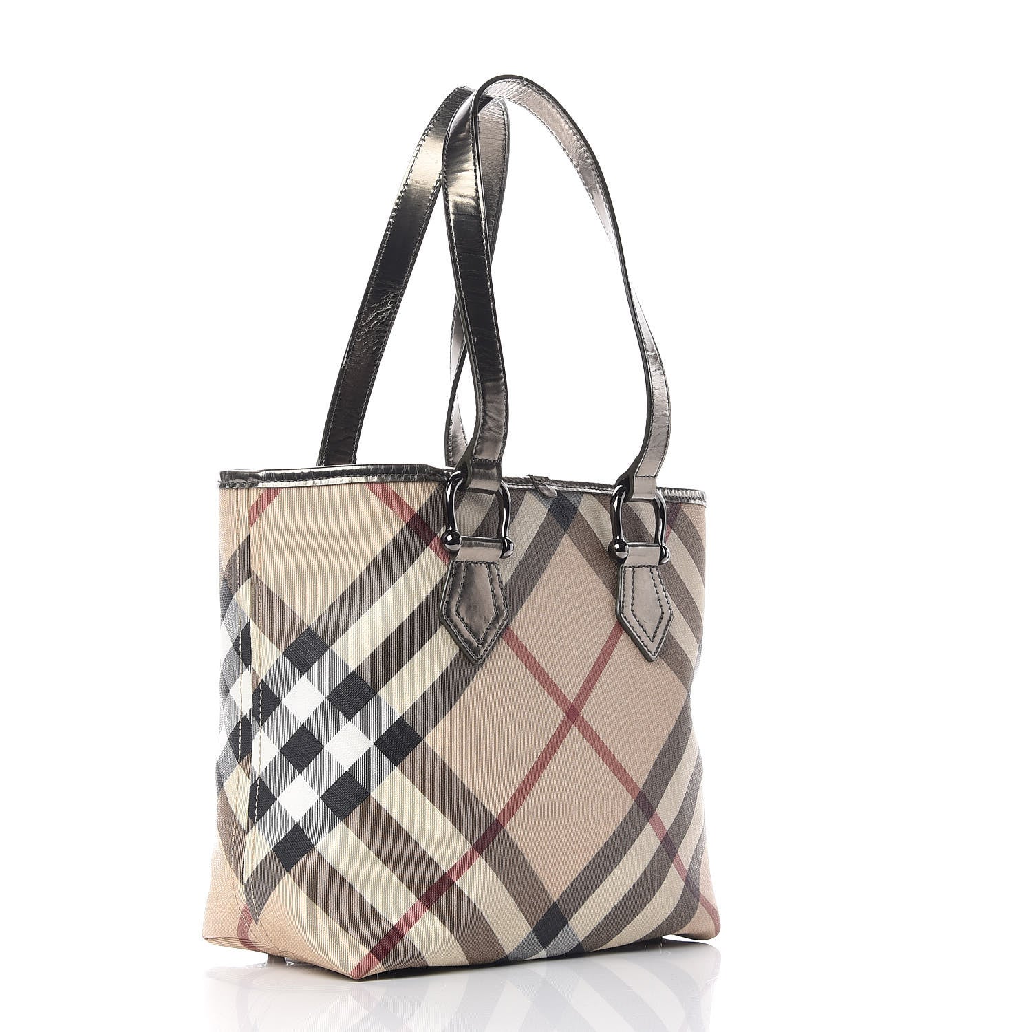 Burberry Patent Nova Check Shopper Tote Nickel 4 of 18