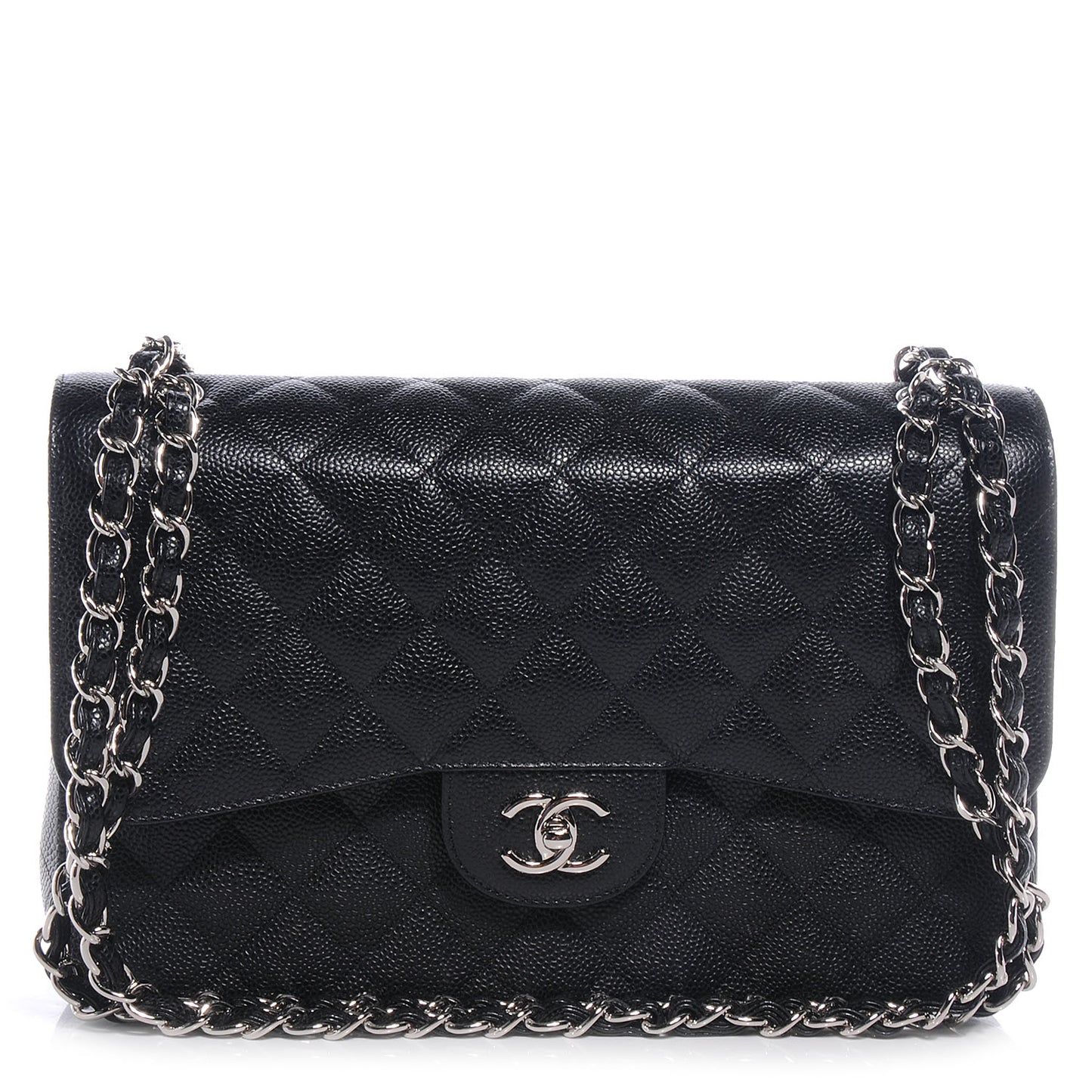 Caviar Quilted Jumbo Double Flap Black
