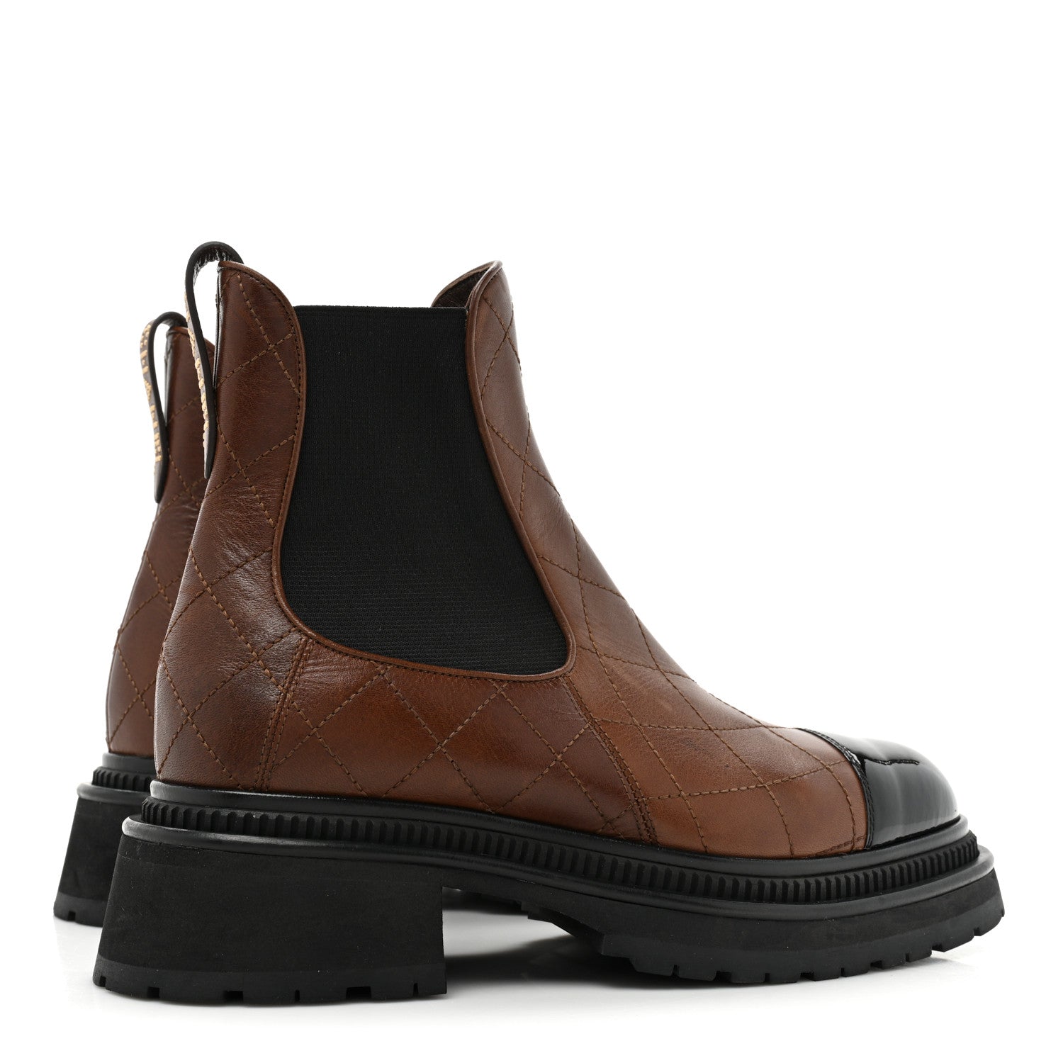 Chanel Calfskin Patent Cap Toe Quilted Short Boots 39.5 Brown Black 5 of 13