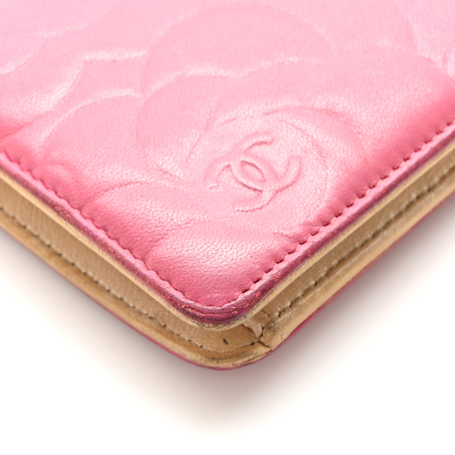 Chanel Lambskin Camellia Embossed Yen Wallet Fuchsia 9 of 10