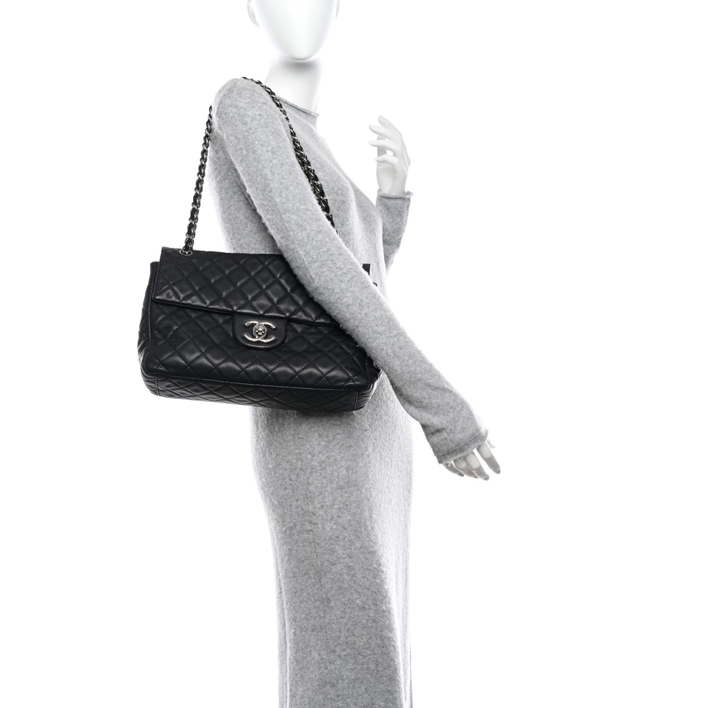 Washed Caviar Quilted Maxi Single Flap Black