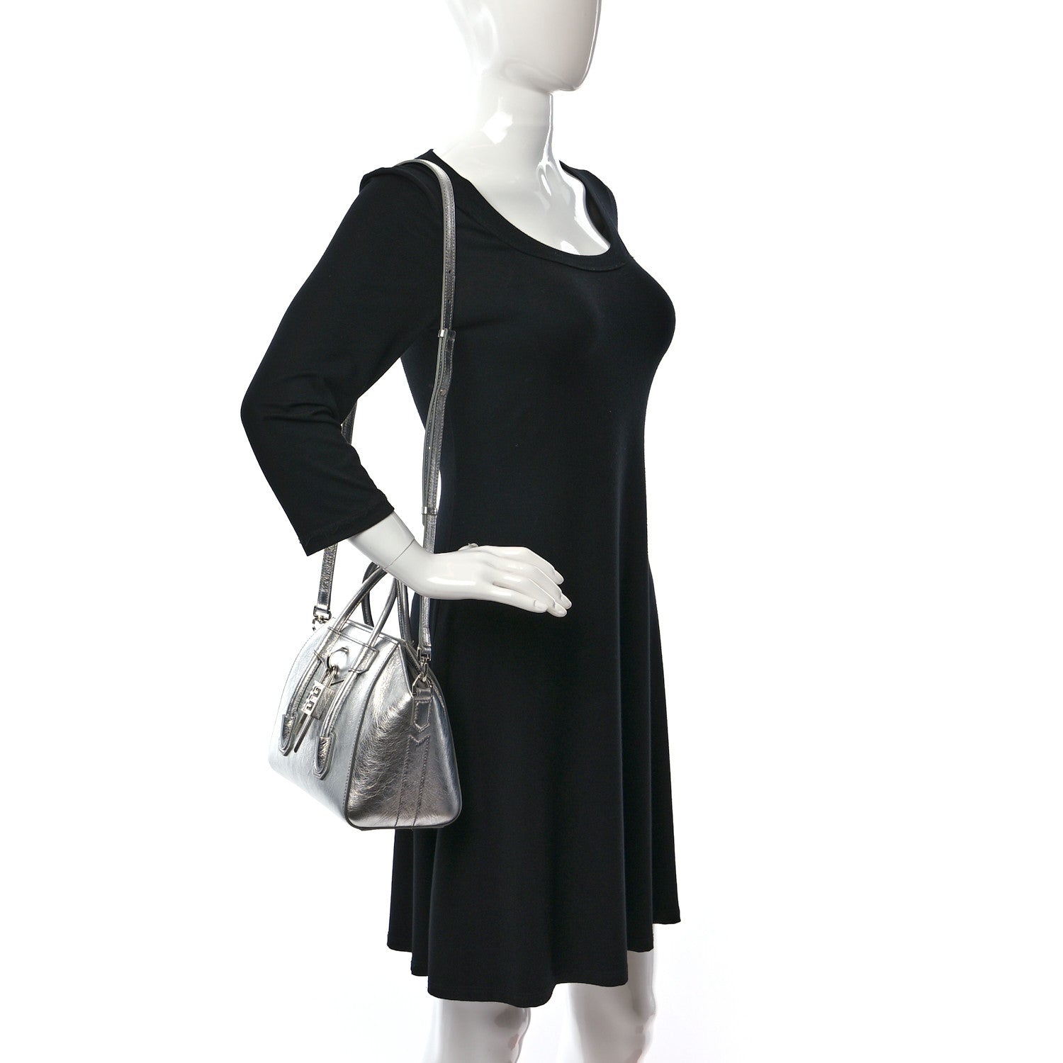 Givenchy Metallic Lambskin Mini Lock Antigona Shoulder Bag Silver Grey 2 of 12