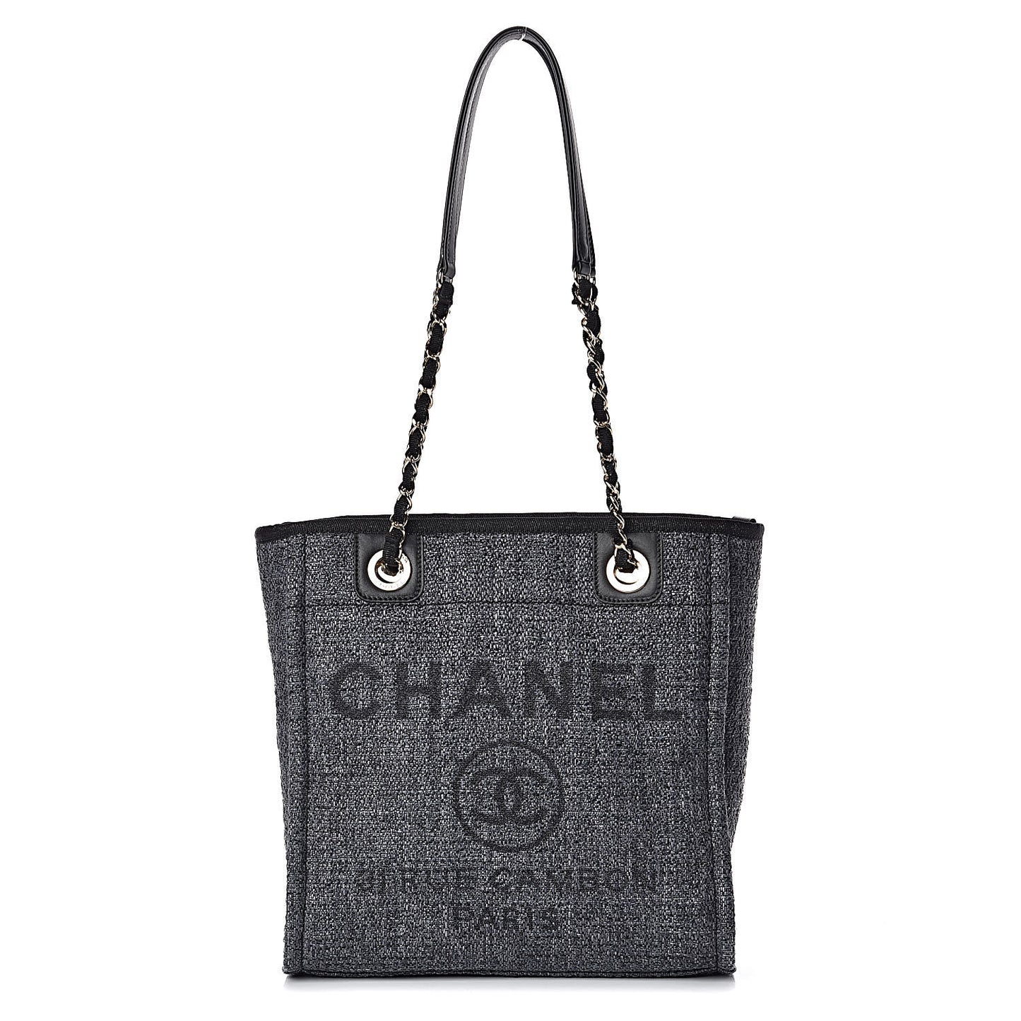 Woven Straw Raffia Mini Deauville Tote Black