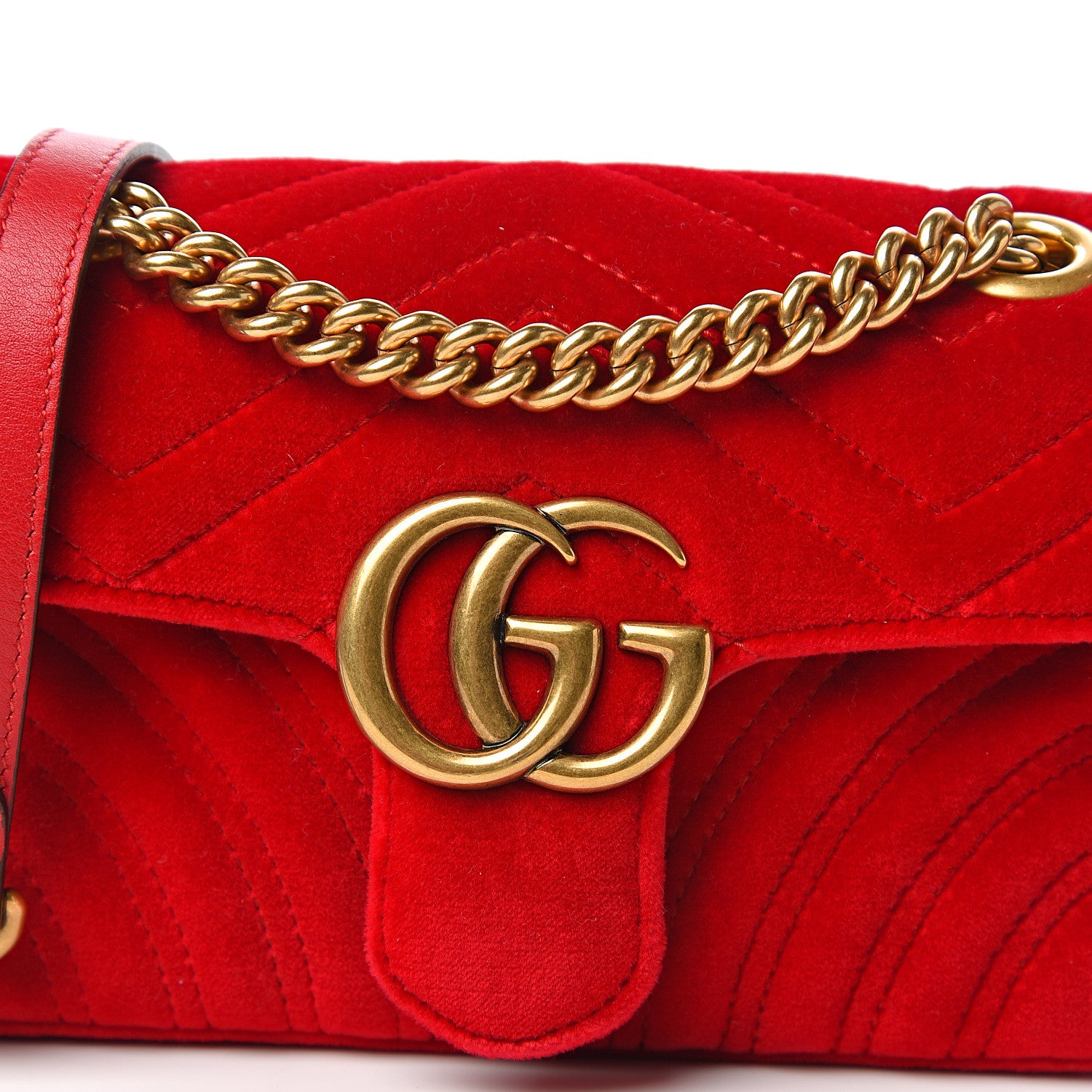 Gucci Velvet Matelasse Mini GG Marmont Shoulder Bag Hibiscus Red 9 of 9
