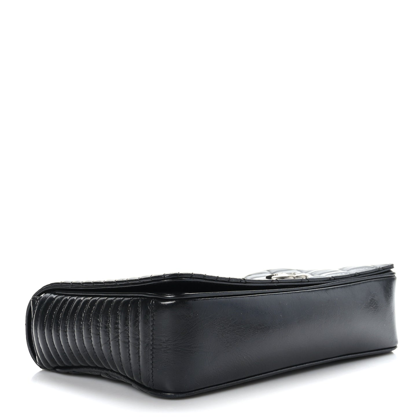 Glazed Calfskin Quilted Medium Coco Boy Flap Black