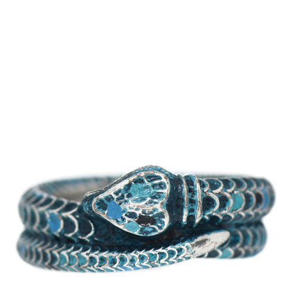Gucci Sterling Silver Enamel Garden Snake Band Ring Blue 61 9.5 1 of 5