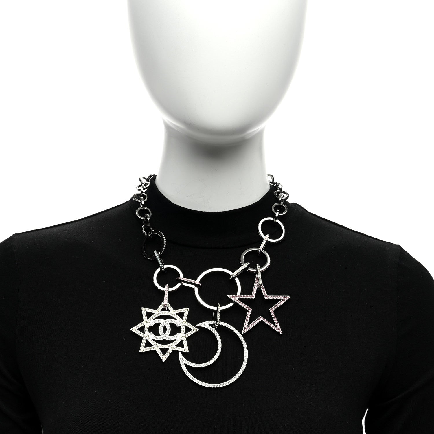 Chanel Ruthenium Crystal CC Star Moon Star Necklace 5 of 5