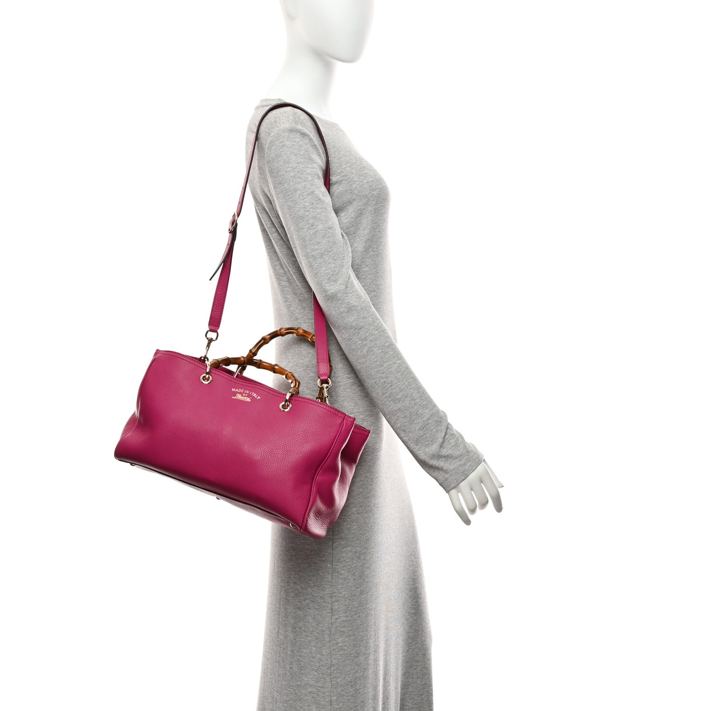 Pebbled Calfskin Medium Bamboo Shopper Tote Bright Bougainvillea