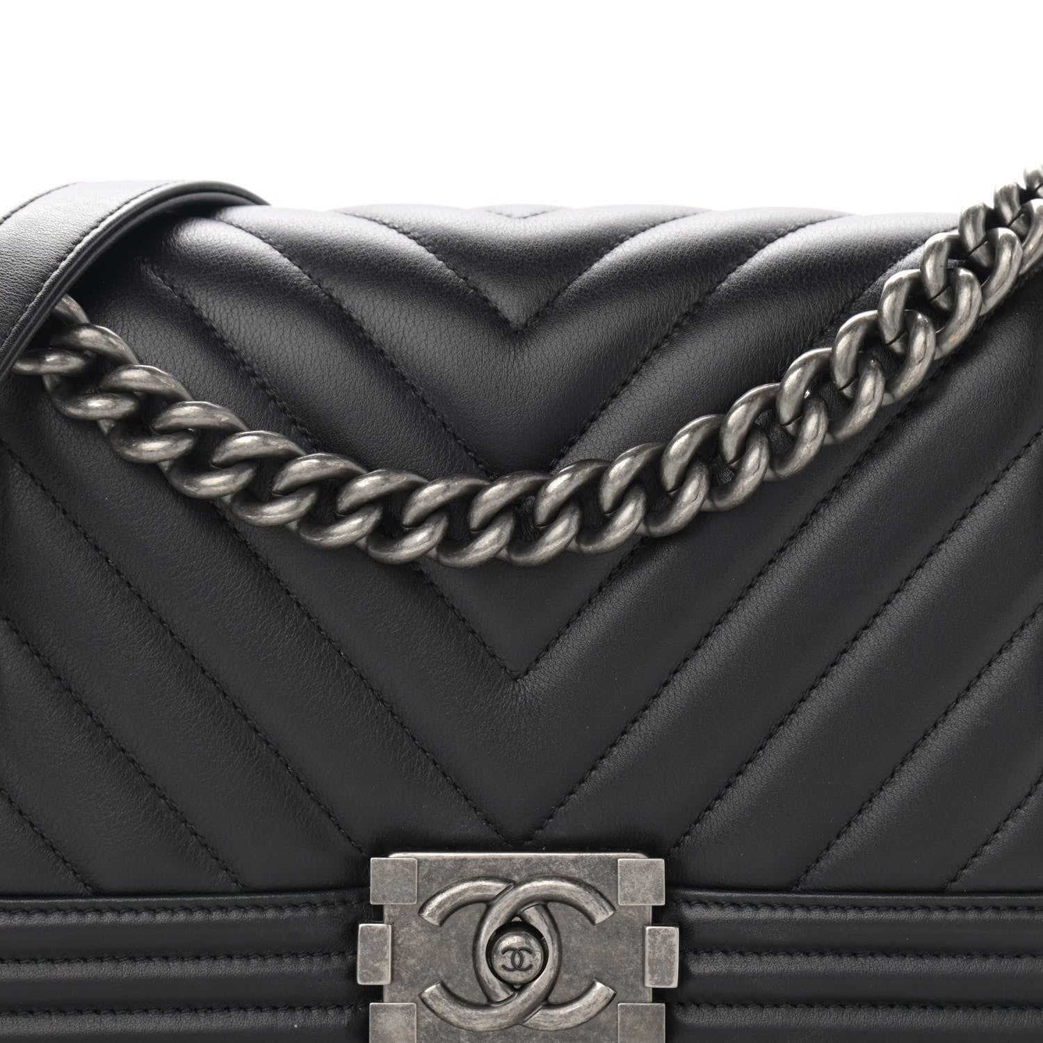 Chanel Calfskin Chevron Quilted Medium Boy Flap Black 8 of 12