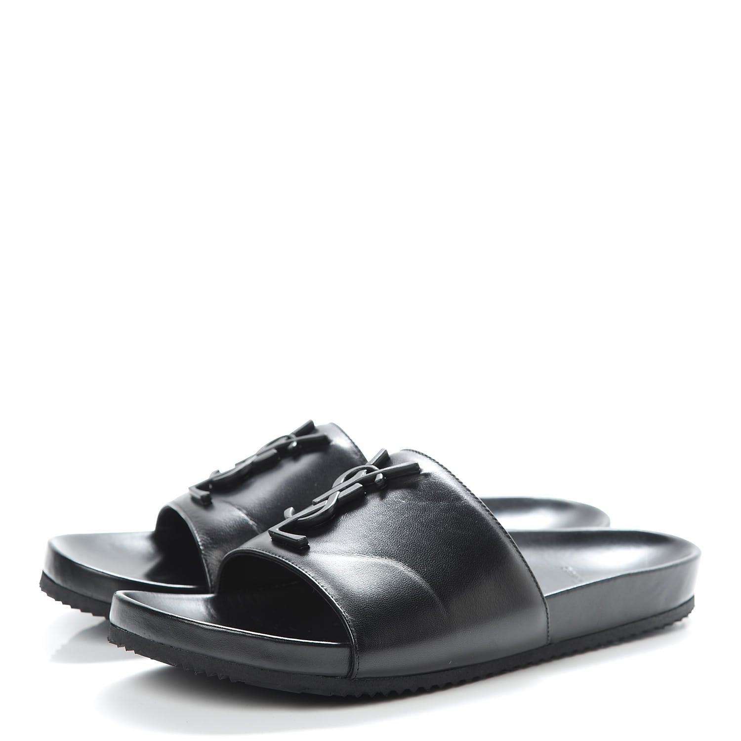 Saint Laurent Lambskin Joan Slide Sandals 37.5 Black 3 of 10
