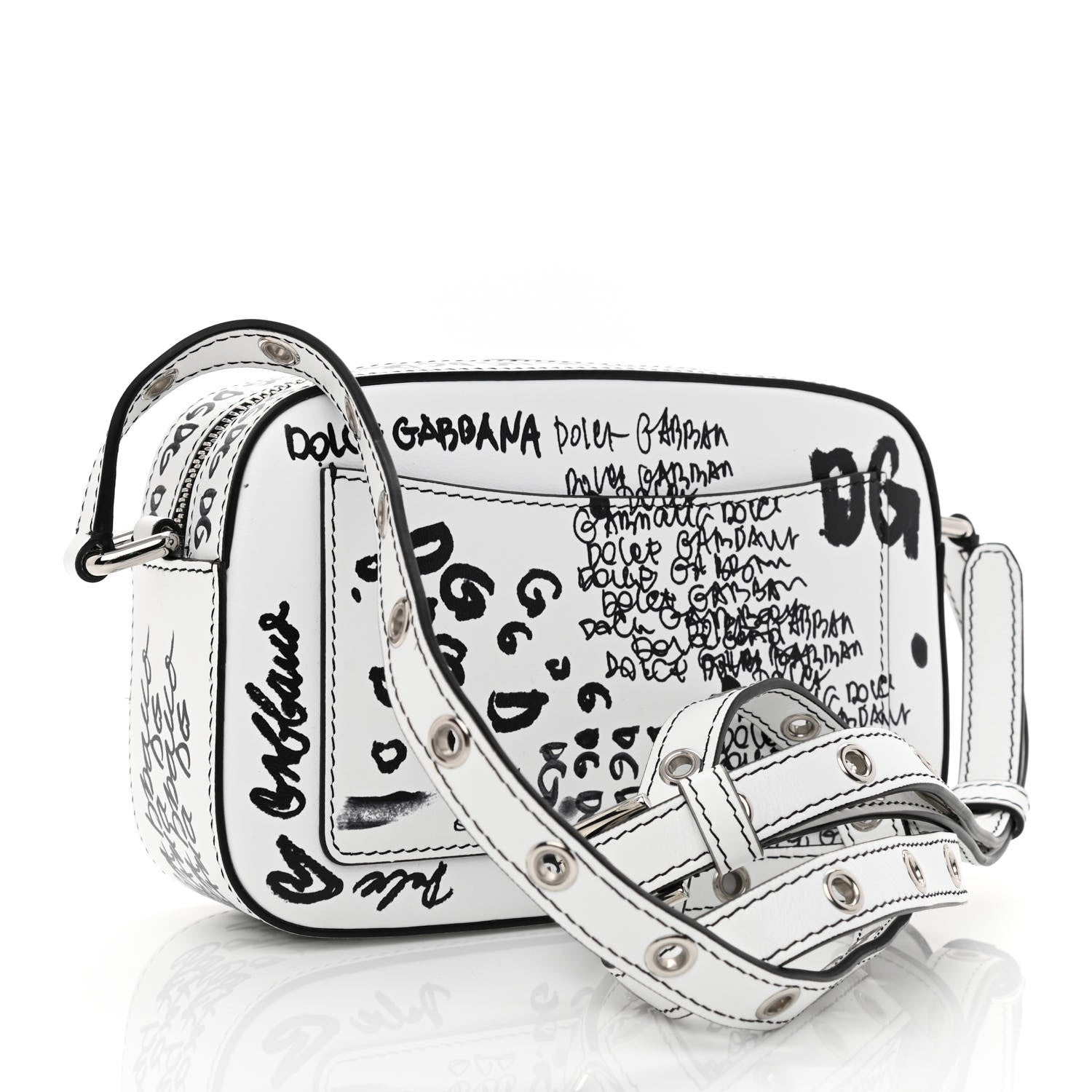 Dolce & Gabbana Calfskin DG Graffiti Print Camera Crossbody White 3 of 9