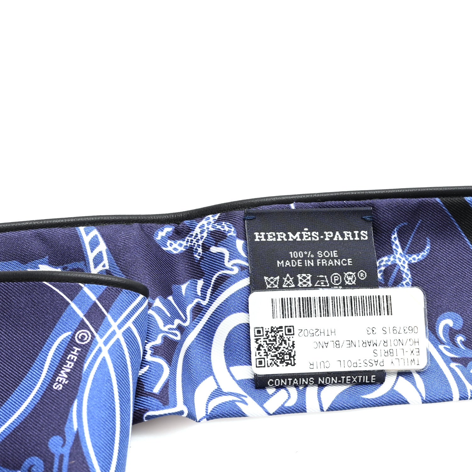 Hermes Silk Calfskin Piping Ex-Libris Twilly Black Marine White 3 of 3
