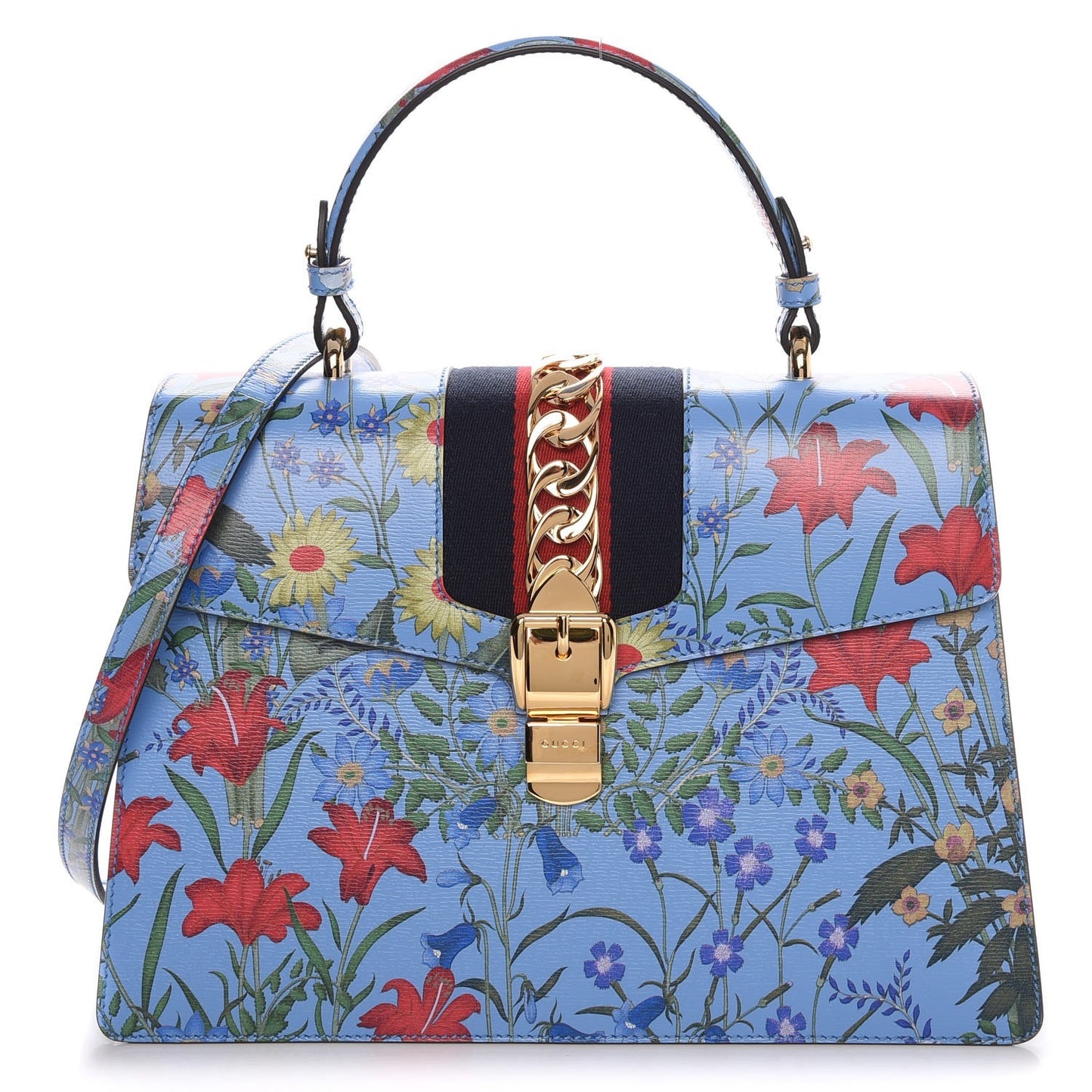 Calfskin New Flora Medium Sylvie Top Handle Bag Azure