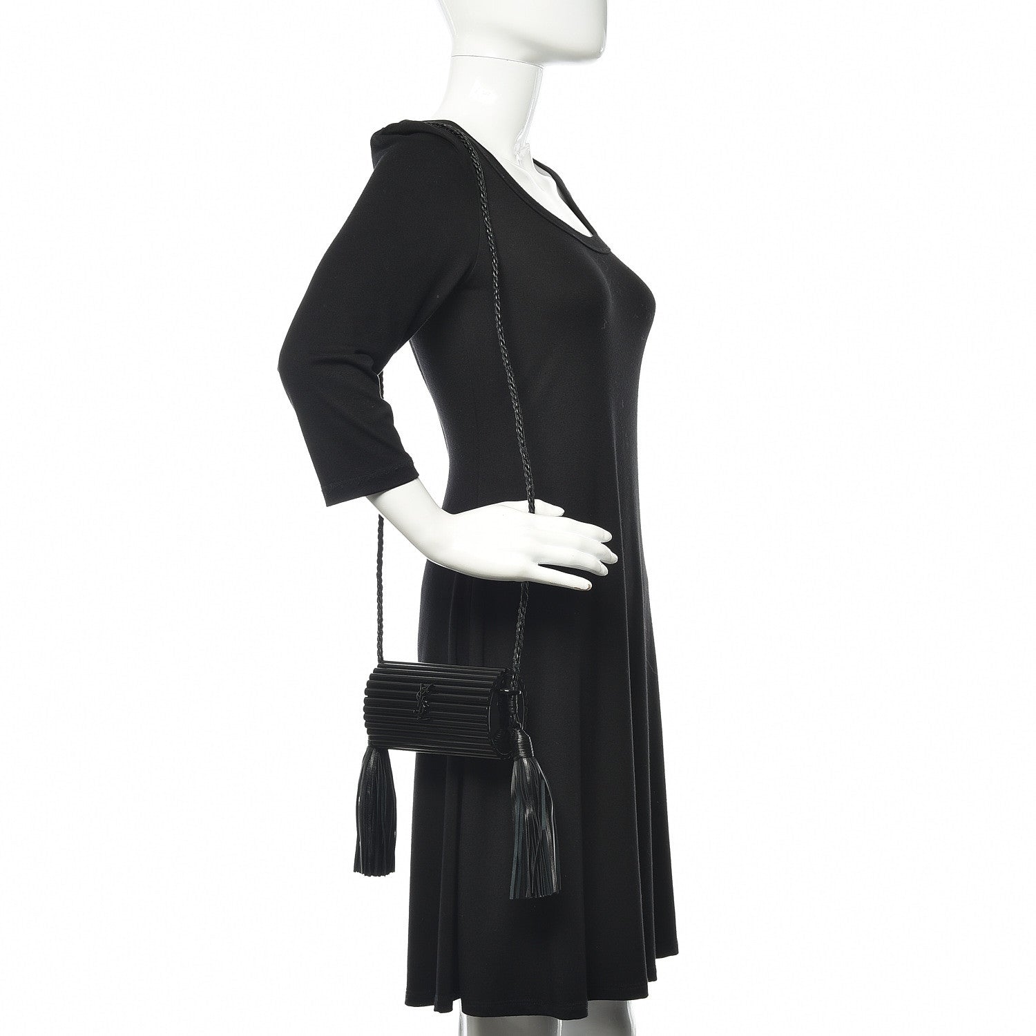 Saint Laurent Ribbed Plexiglass Lambskin Fringe Monogram Opium Box Bag Black 2 of 8