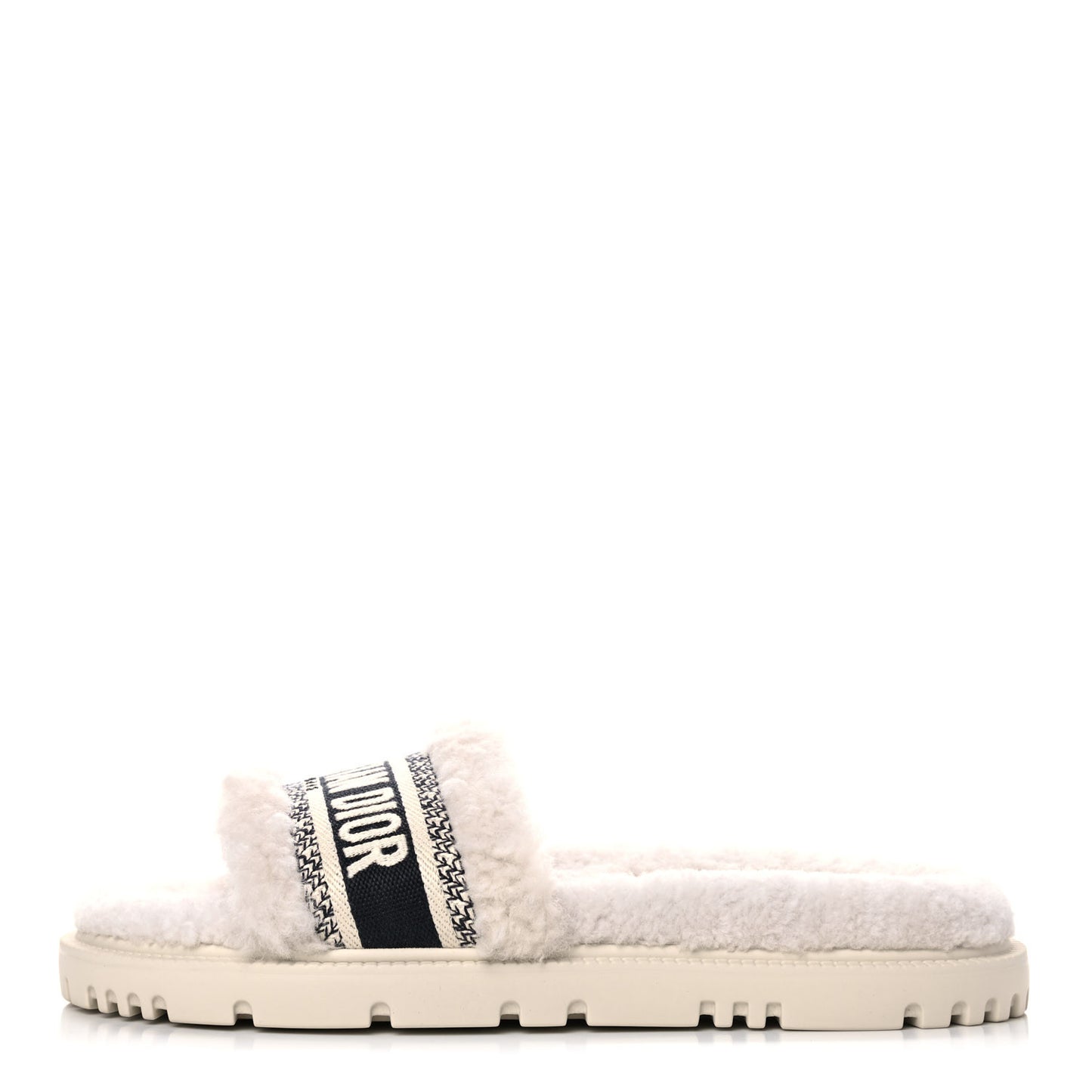 Shearling Canvas Embroidered Dway 10mm Slide Sandals 37 Natural Deep Blue