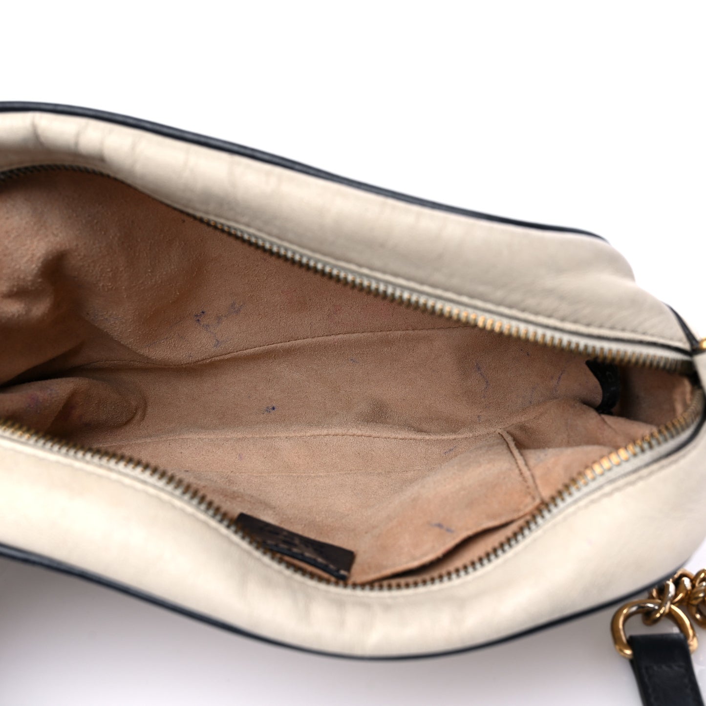 Vintage Effect Calfskin Matelasse Diagonal Small Torchon GG Marmont Chain Shoulder Bag Mystic White Blue Agata