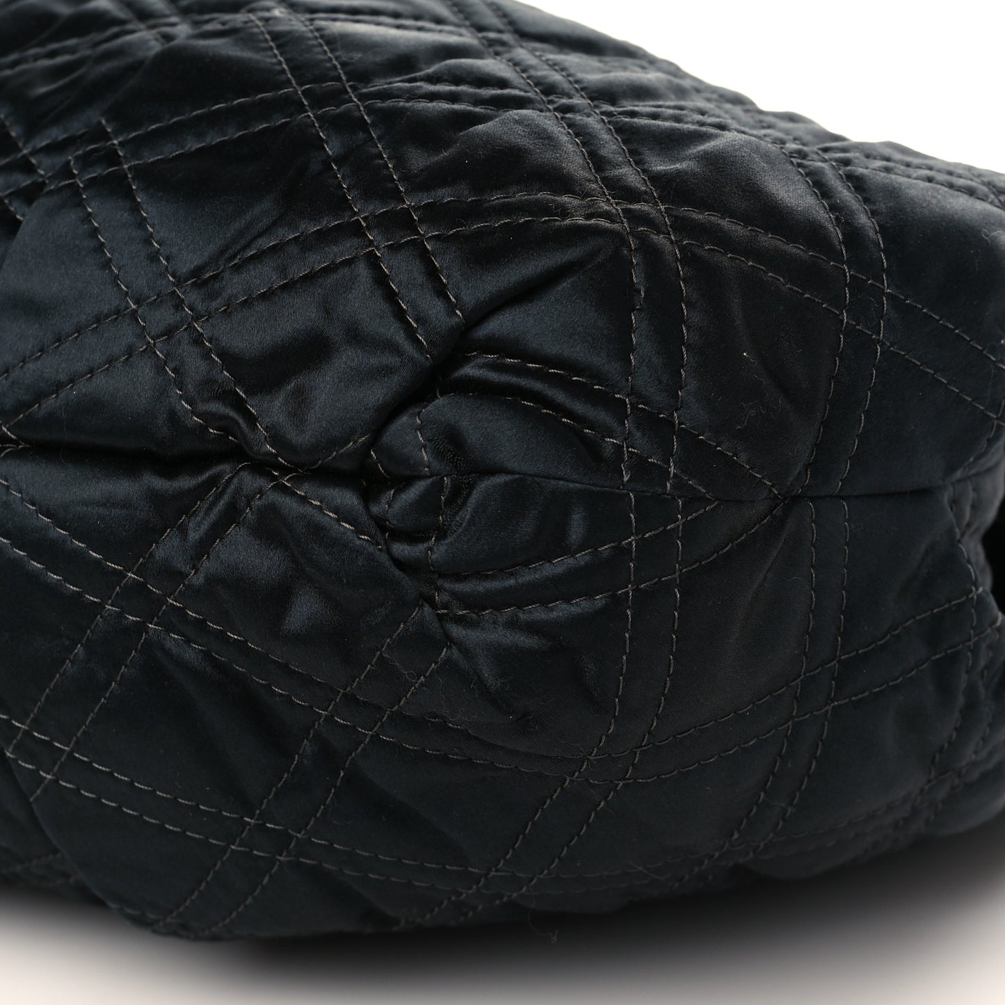 Satin Quilted Shoulder Bag Black