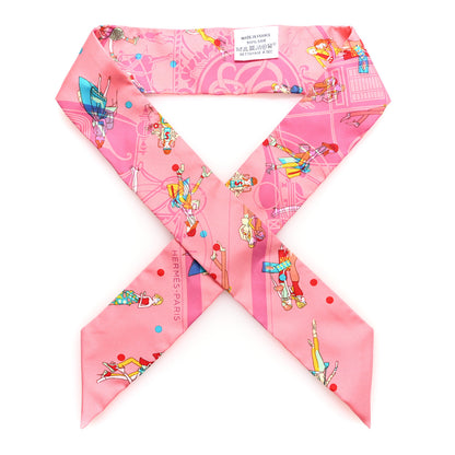 Hermes Silk Ex-Libris Les Parisie Twilly Rose Malabar Jaune 1 of 5