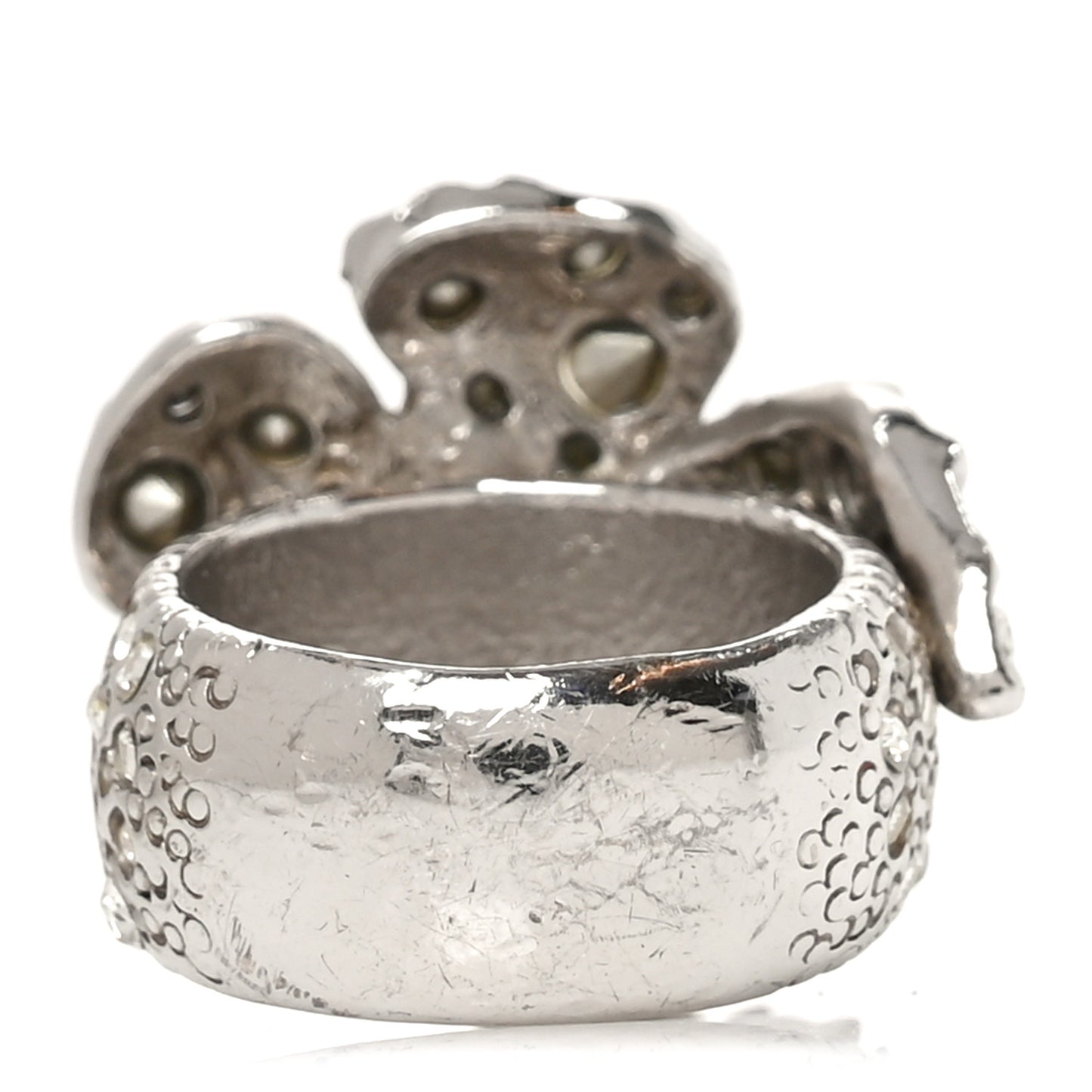 Crystal Camellia CC Ring Silver