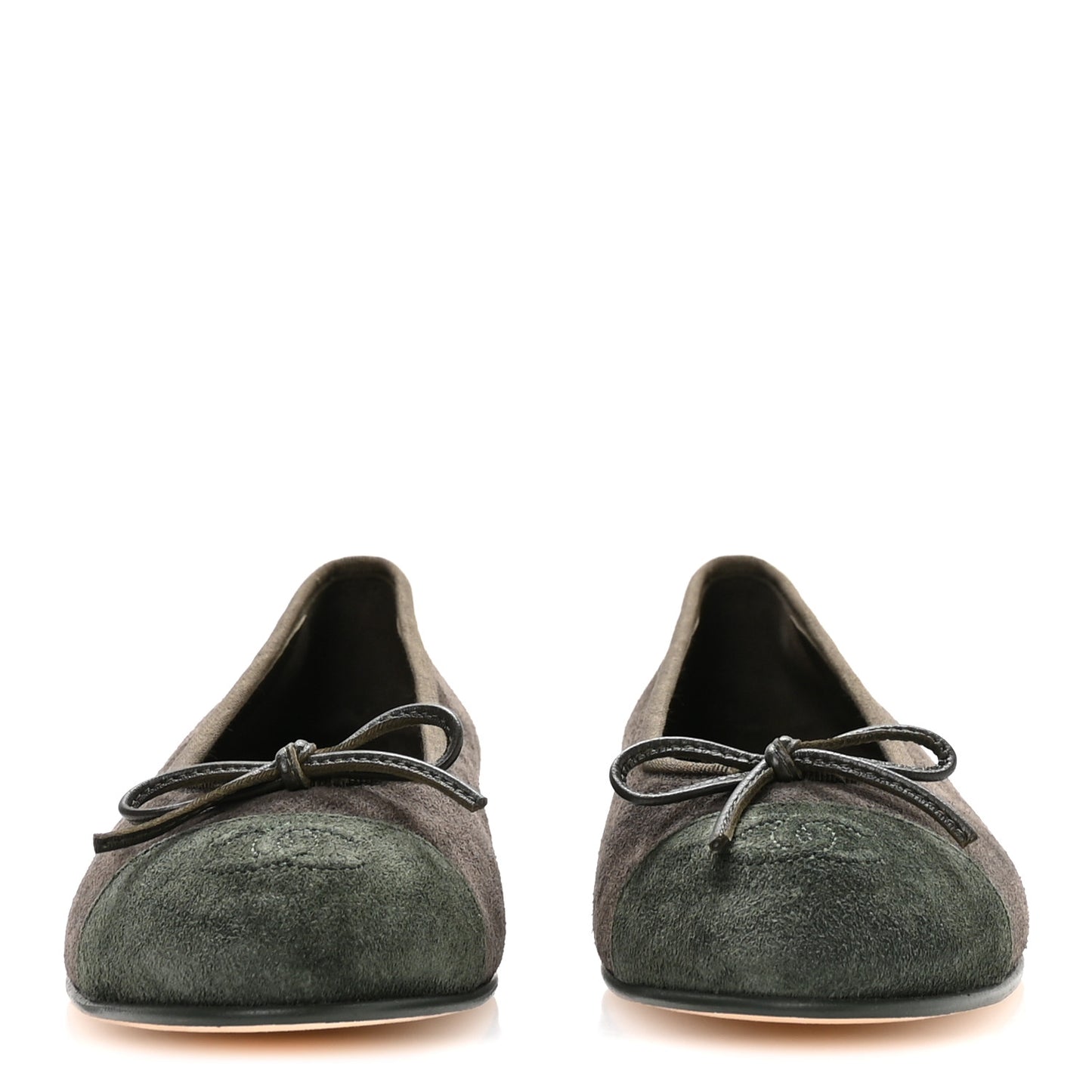 Suede Calfskin Cap Toe CC Ballerina Flats 37.5 Dark Khaki Dark Green