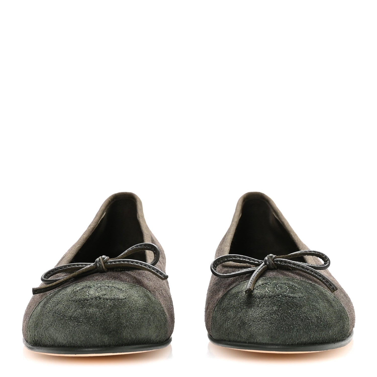 Chanel Suede Calfskin Cap Toe CC Ballerina Flats 37.5 Dark Khaki Dark Green 3 of 9