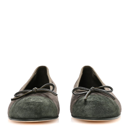 Chanel Suede Calfskin Cap Toe CC Ballerina Flats 37.5 Dark Khaki Dark Green 3 of 9