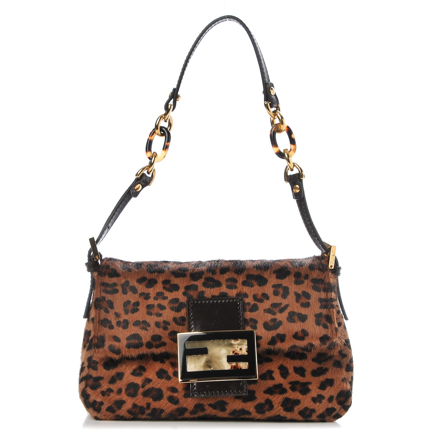 Calf Hair Leopard Print Baguette Brown