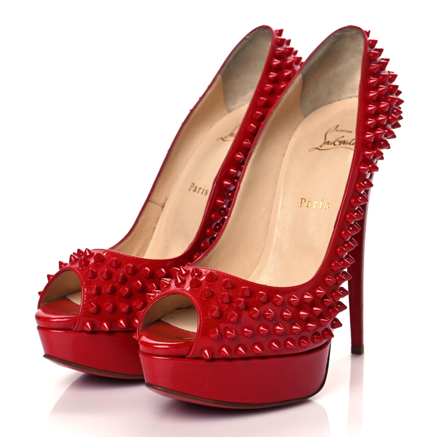 Patent Lady Peep Spikes VIP 150 Pumps 41 Red