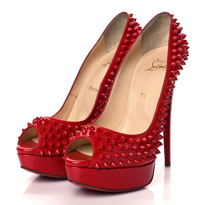 Christian Louboutin Patent Lady Peep Spikes VIP 150 Pumps 41 Red 3 of 10
