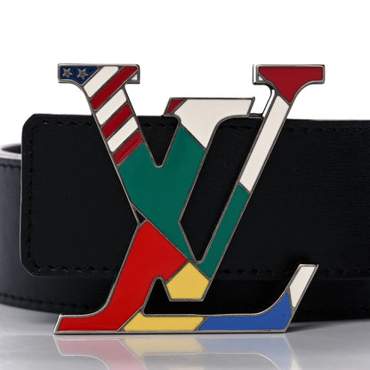 Louis Vuitton Calfskin 40mm LV Initiales Flags Belt 90 36 Black 3 of 7