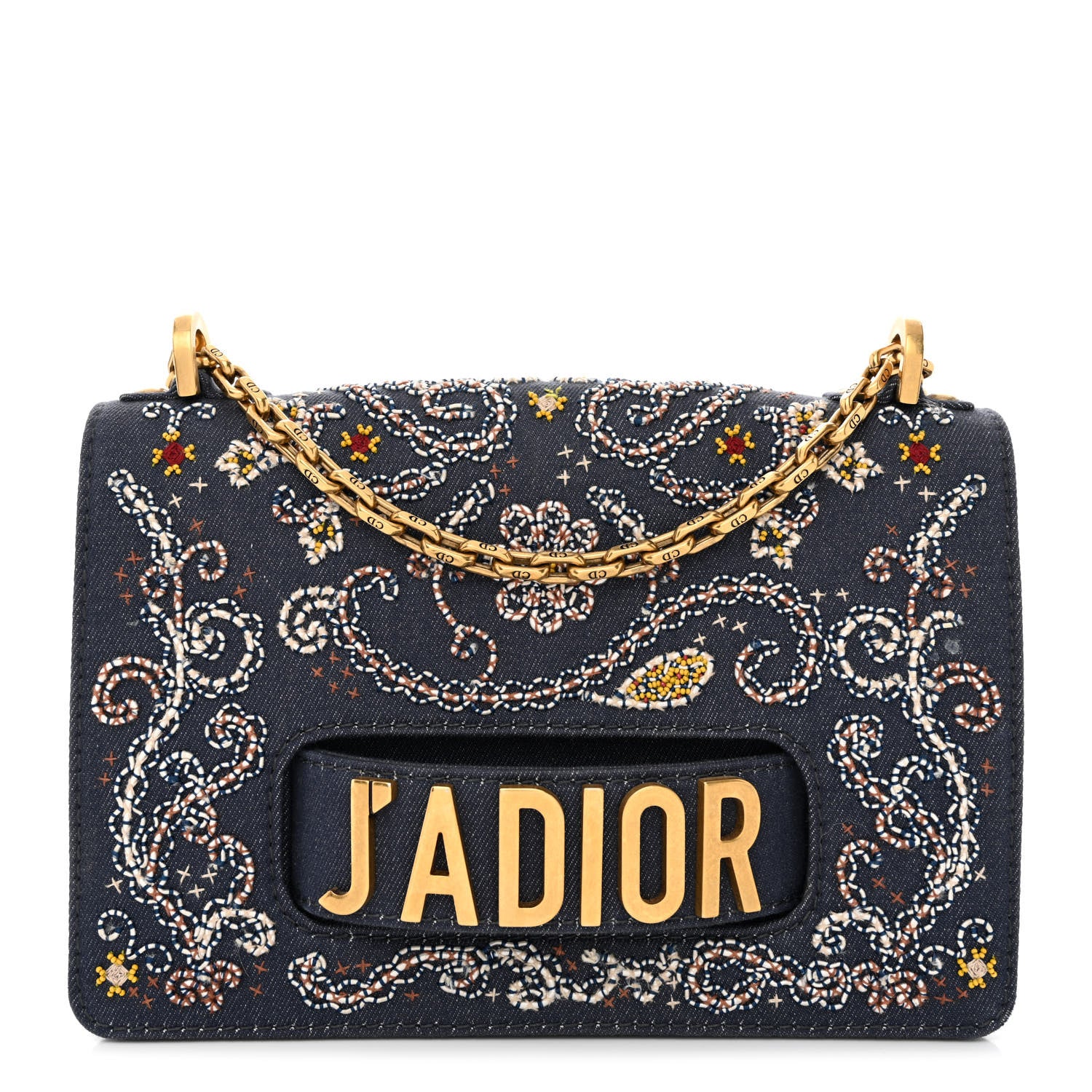 Christian Dior Denim Bead Embroidered J'Adior Chain Flap Bag Blue Multicolor 1 of 11