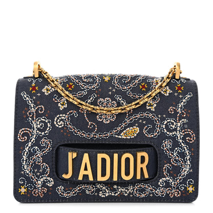 Christian Dior Denim Bead Embroidered J'Adior Chain Flap Bag Blue Multicolor 1 of 11