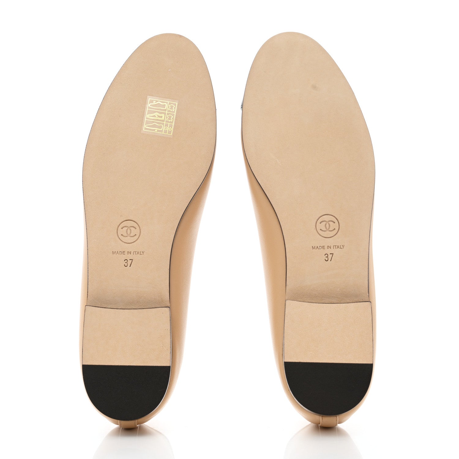 Chanel Lambskin Cap Toe CC Ballerina Flats 37 Beige Black 5 of 10