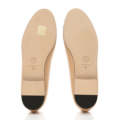 Chanel Lambskin Cap Toe CC Ballerina Flats 37 Beige Black 5 of 10