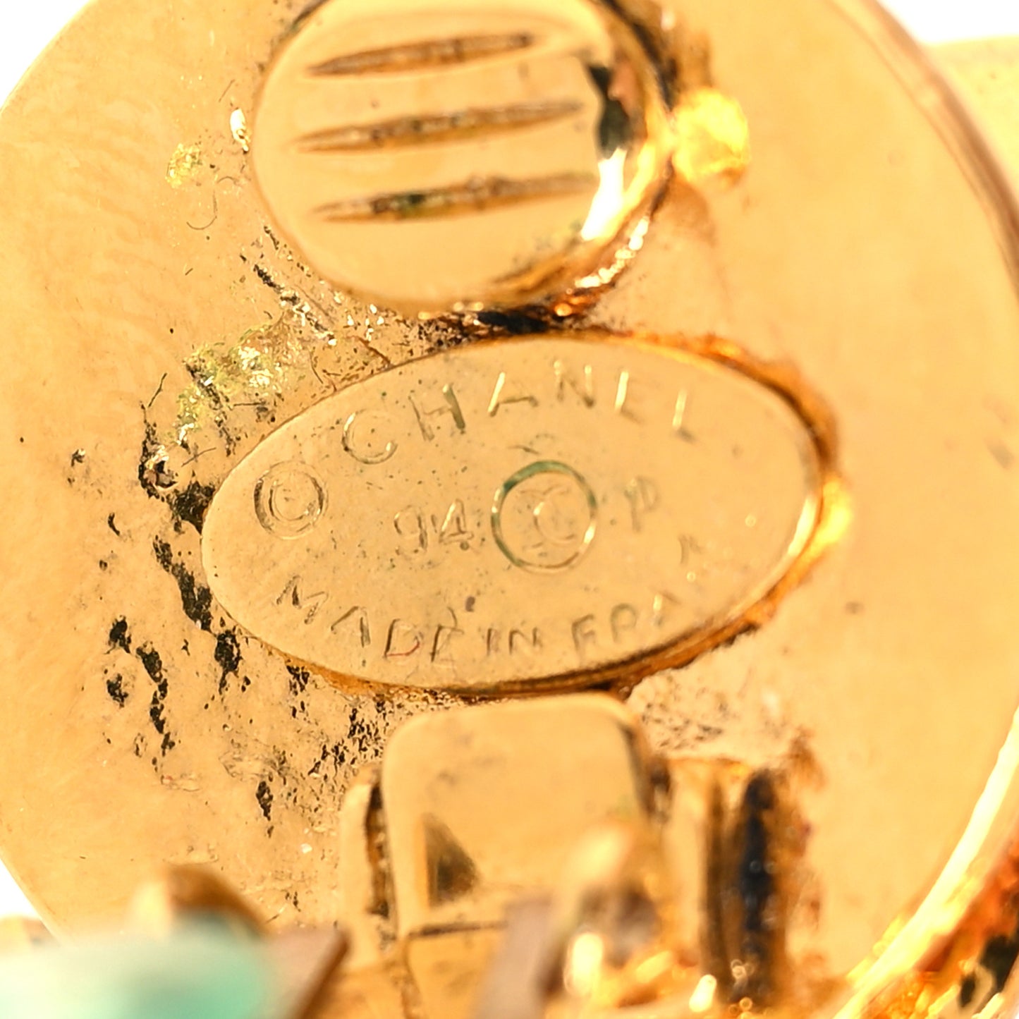 Quilted CC Drop Clip On Earrings Gold