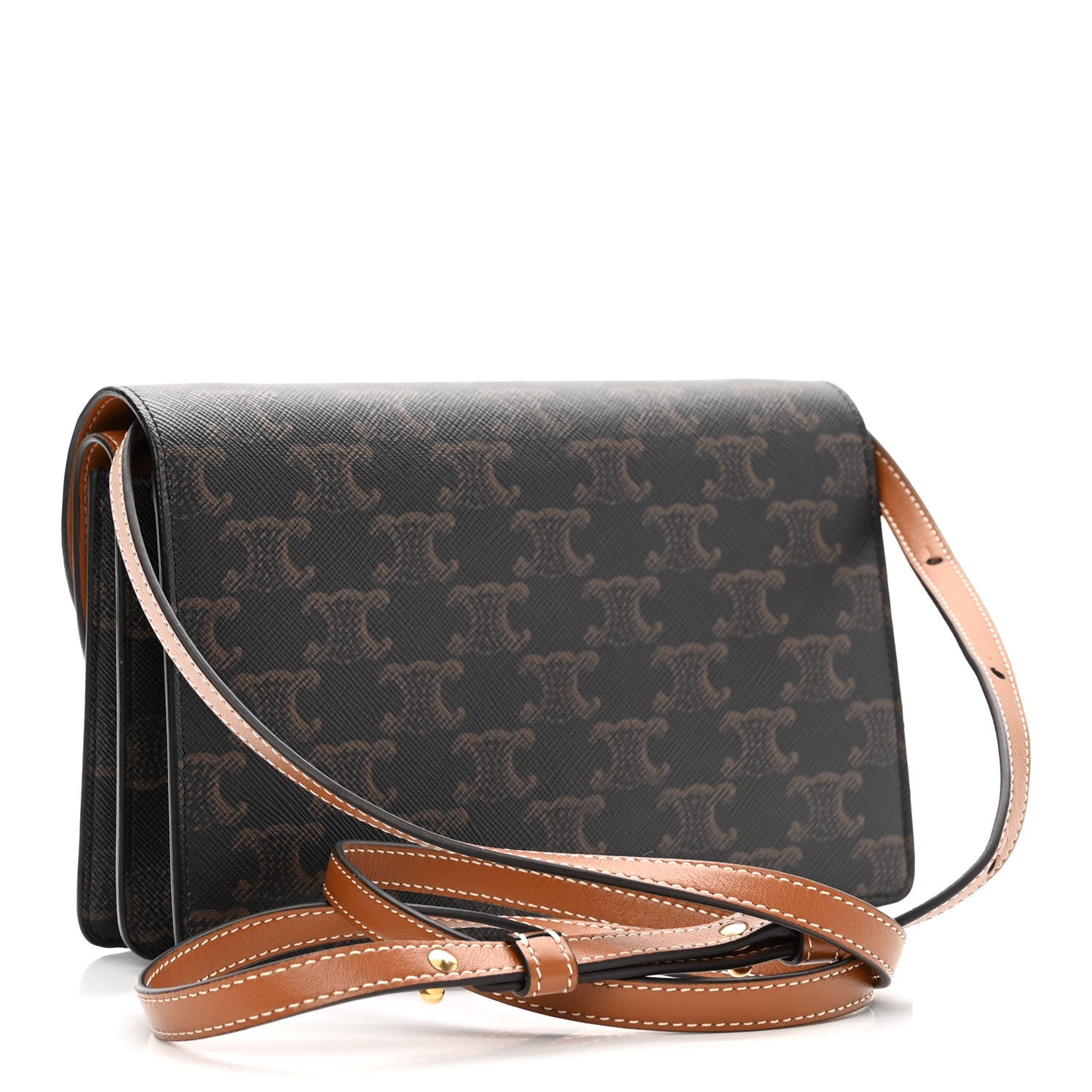 Celine Triomphe Canvas Lambskin Wallet On Strap Tan 3 of 9