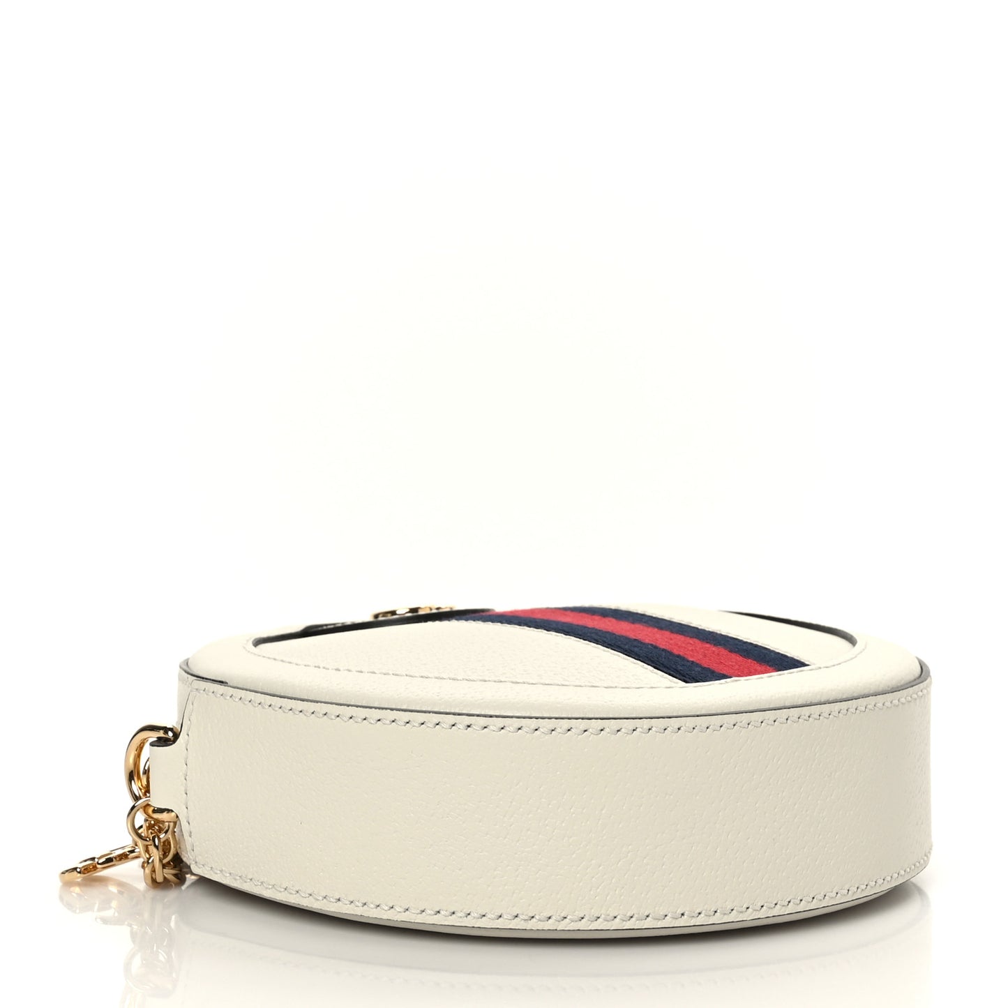Textured Calfskin Web Mini Ophidia Round Shoulder Bag Mystic White