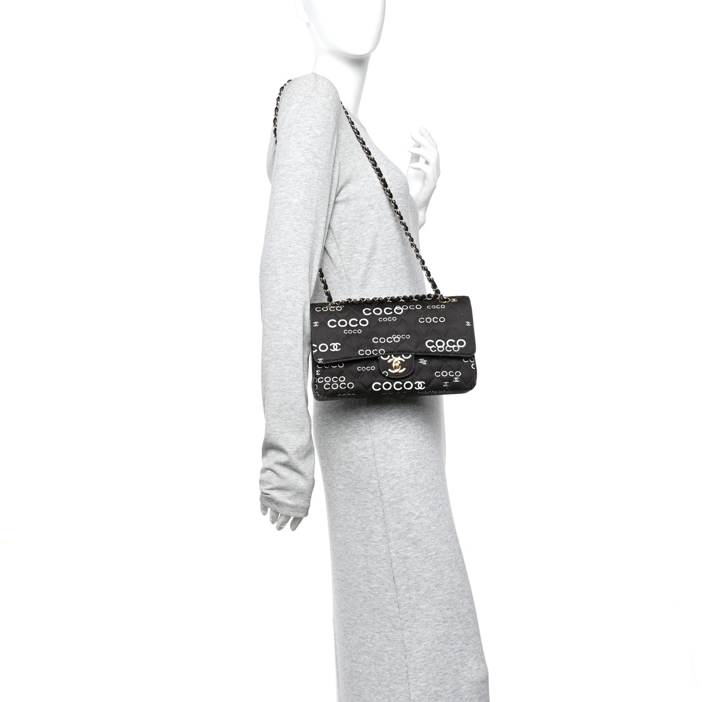Canvas Coco Printed Quilted Medium Double Flap Black White