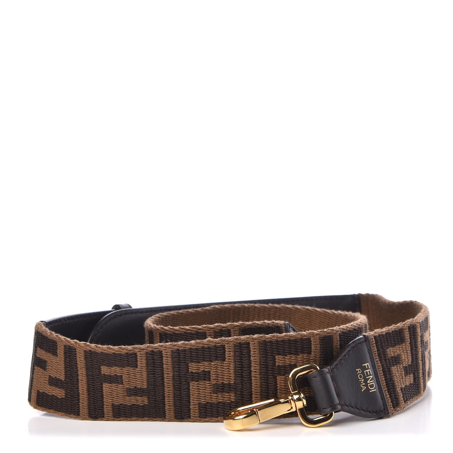 Fendi Ribbon Vitello Century FF 1974 Studded Strap You Fango Marrone Ebano 1 of 4