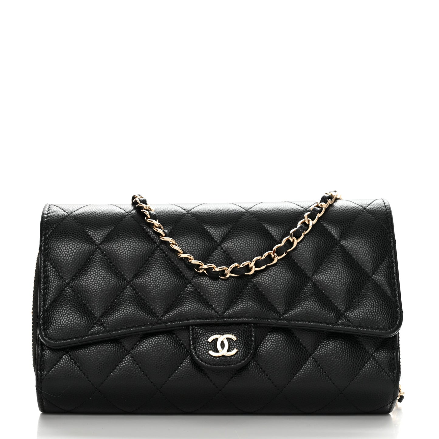 Caviar Quilted Phone Holder Wallet on Removable Chain Black