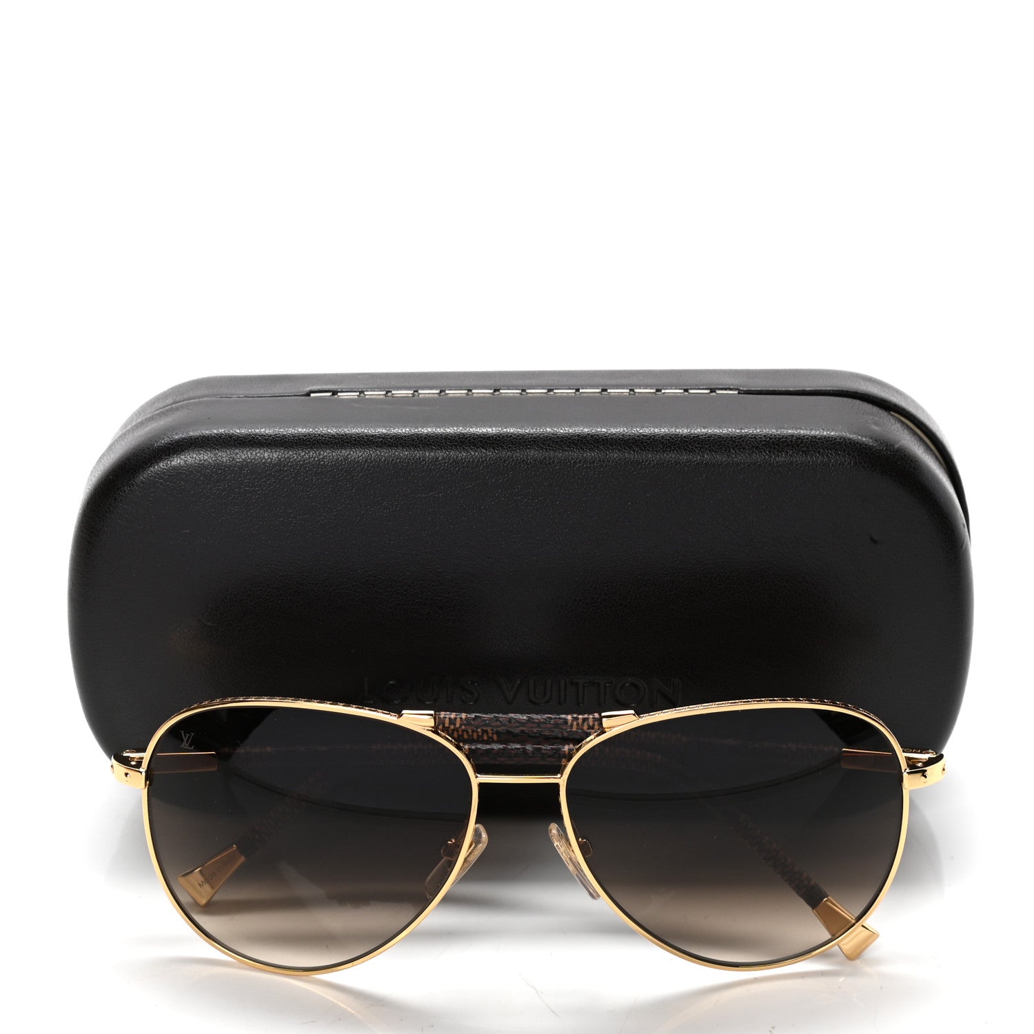 Louis Vuitton Damier Ebene Conspiration Pilote Aviator Sunglasses Z0202U Gold 7 of 7