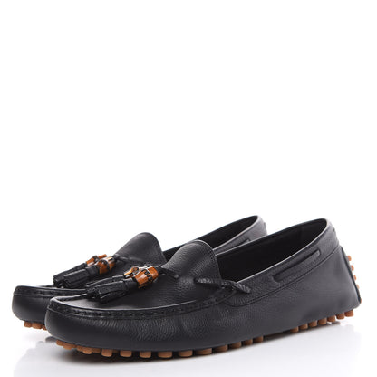 Gucci Hebron Calfskin Womens Bamboo Tassel Driver Loafers 38.5 Black 3 of 10