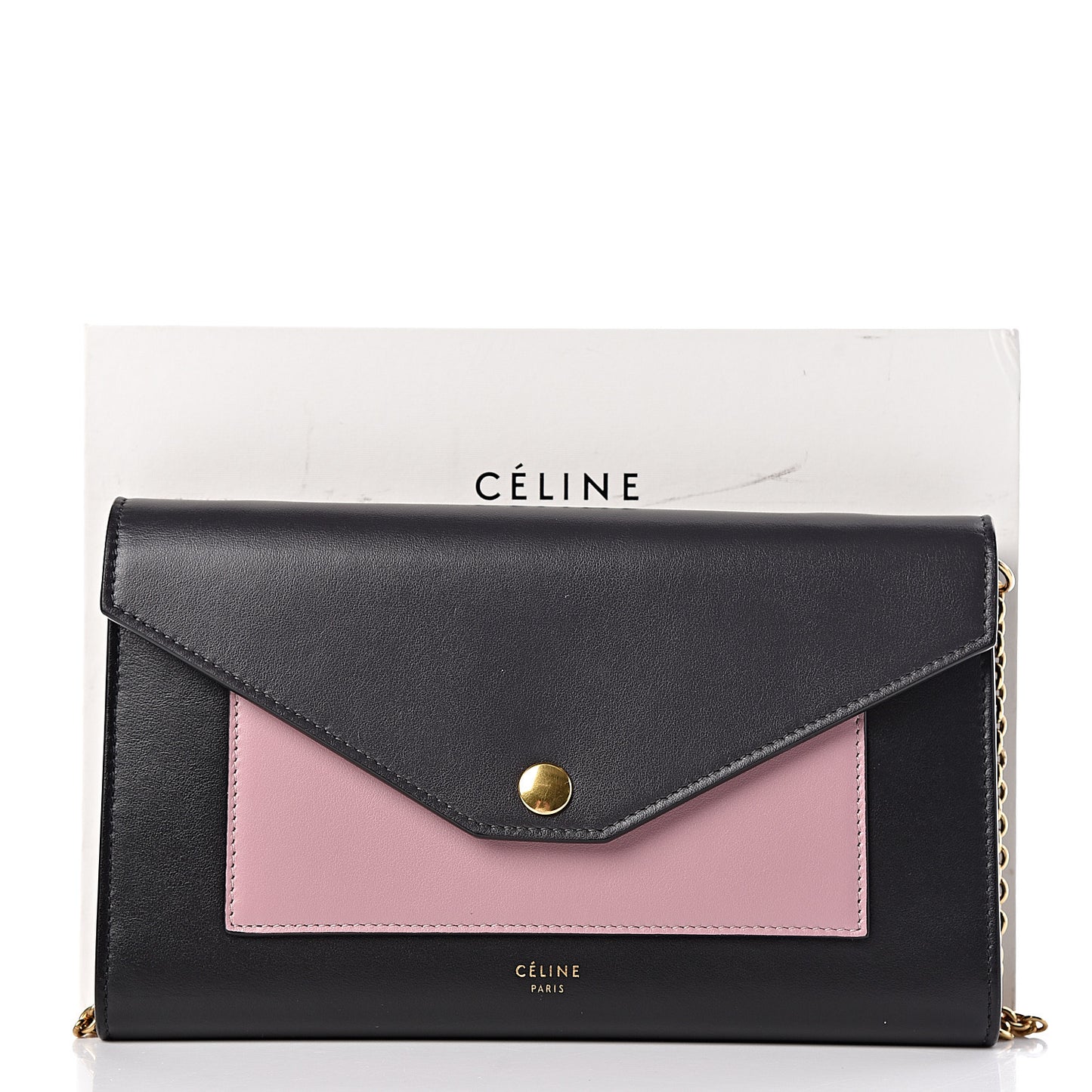 Smooth Calfskin Clutch On A Chain Black Pink