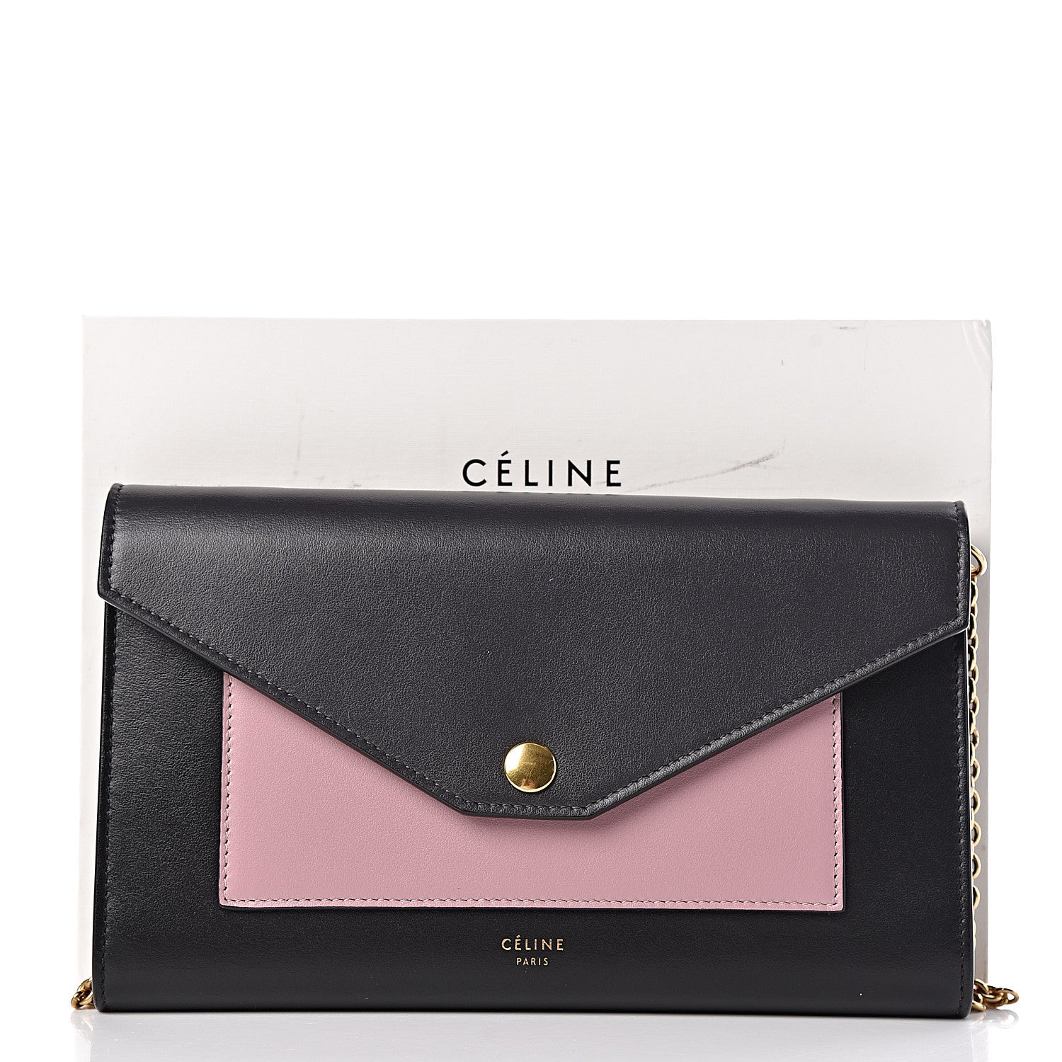Celine Smooth Calfskin Clutch On A Chain Black Pink 12 of 12
