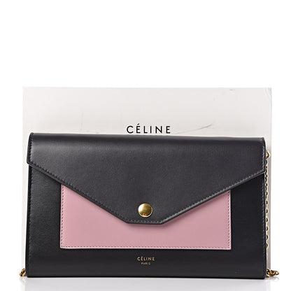 Celine Smooth Calfskin Clutch On A Chain Black Pink 12 of 12