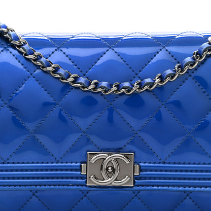 Chanel Metallic Patent Calfskin Quilted Boy Wallet On Chain WOC Blue 13 of 16