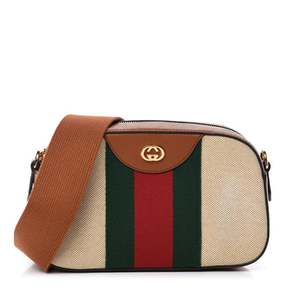 Gucci Vintage Canvas Web Shoulder Bag Sand Cuir 1 of 10