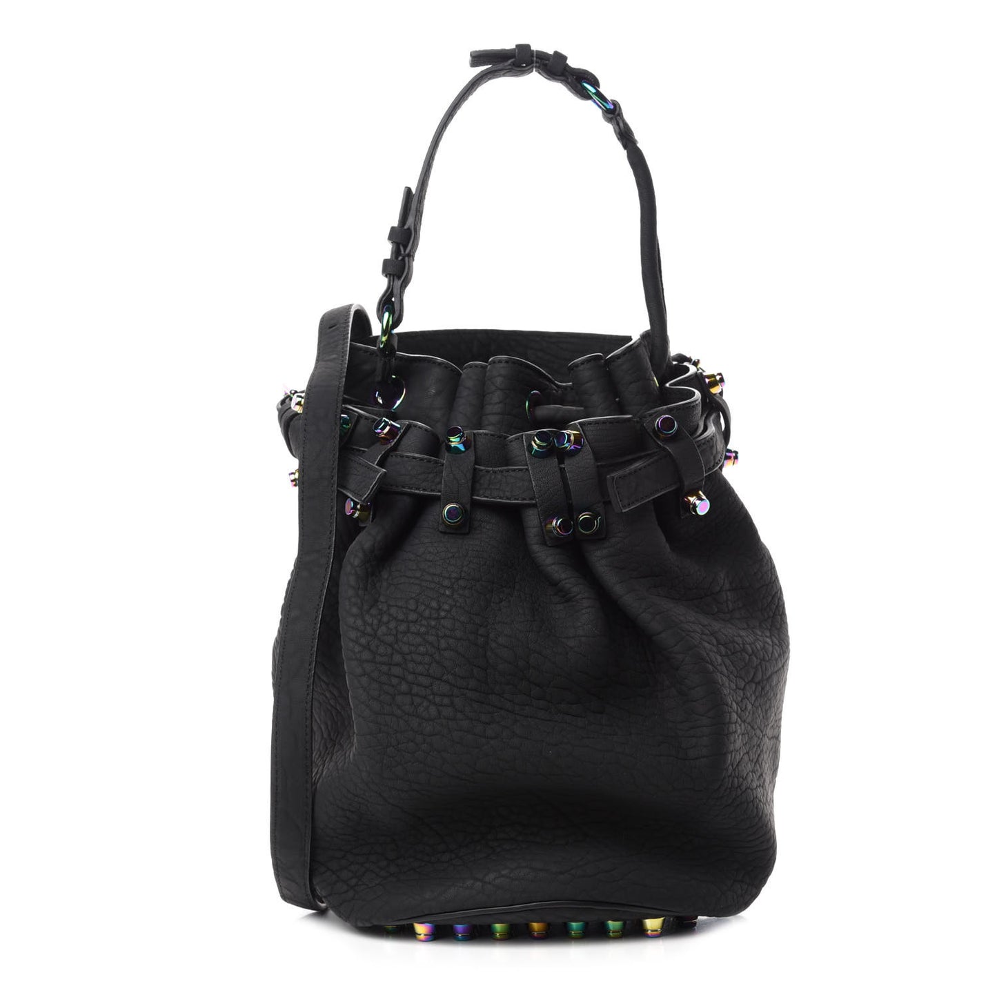 Pebbled Lambskin Diego Bucket Black Iridescent Hardware
