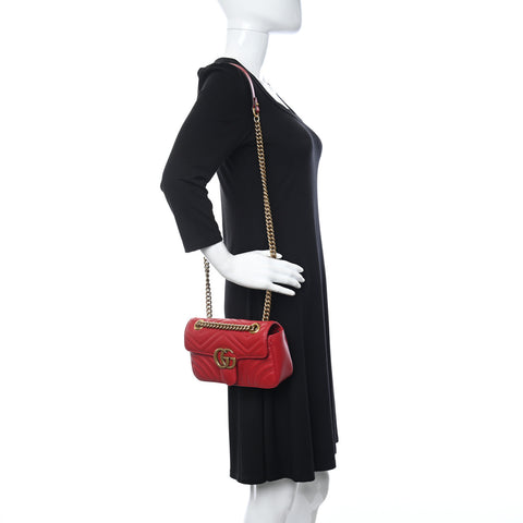 Calfskin Matelasse Mini GG Marmont Shoulder Bag Hibiscus Red