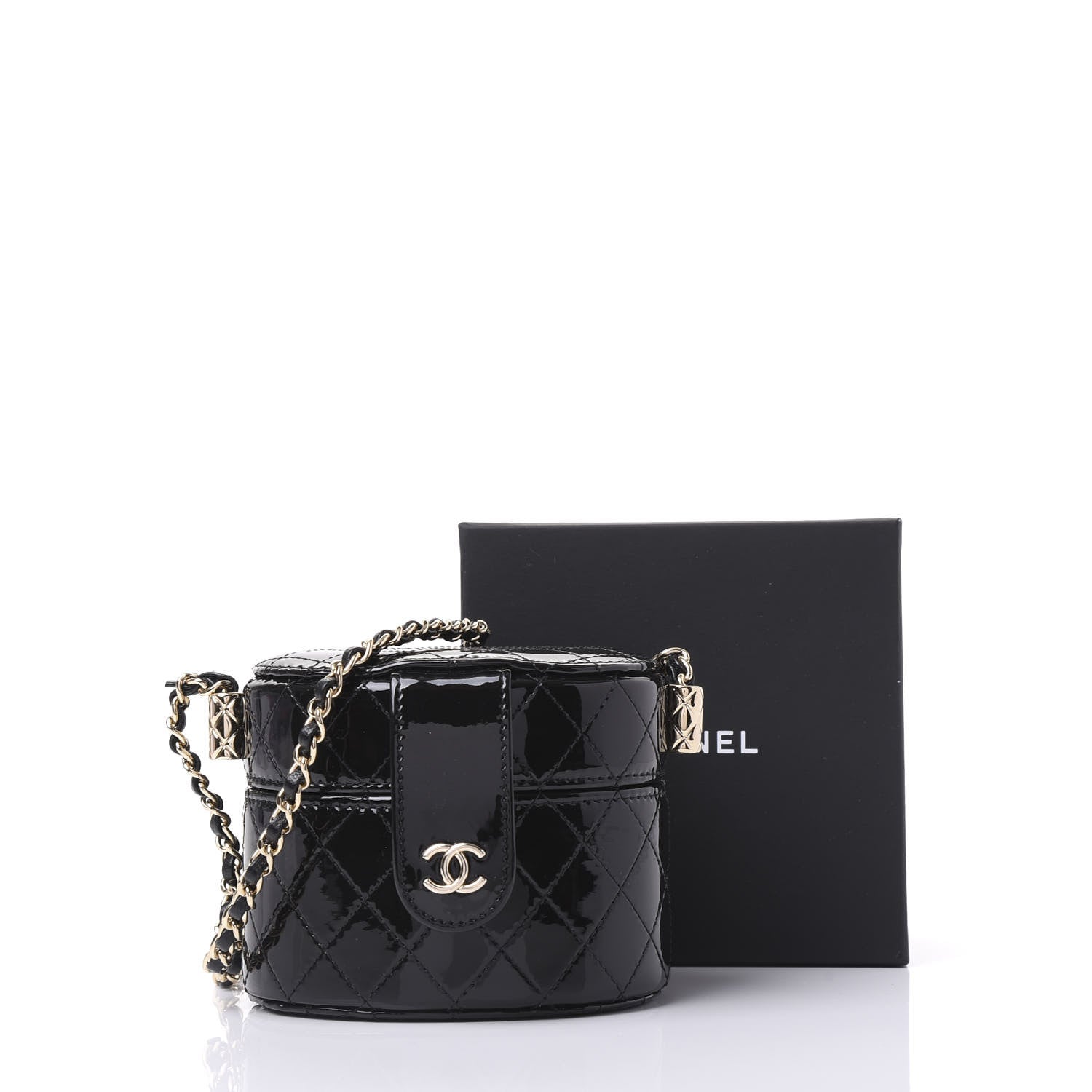 Chanel Patent Quilted Round Small Vanity With Chain Black 11 of 11